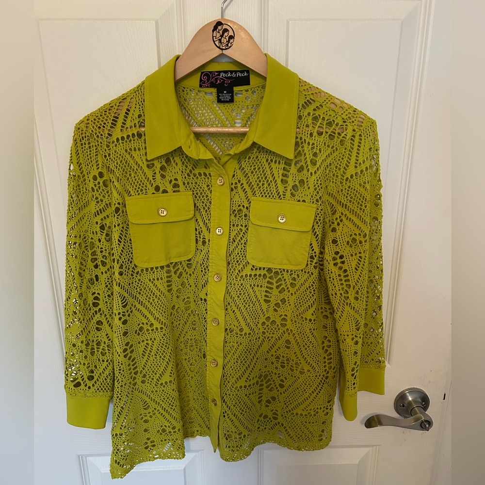 Peck & Peck Chartreuse Lace Blouse Women’s size medium